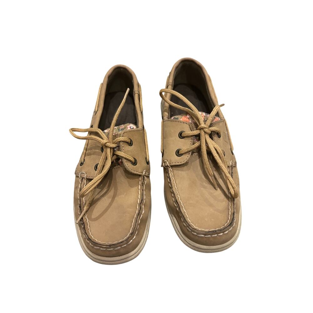 Sperry Top-Sider leather boat shoes with a multi-color patterned lining size 7